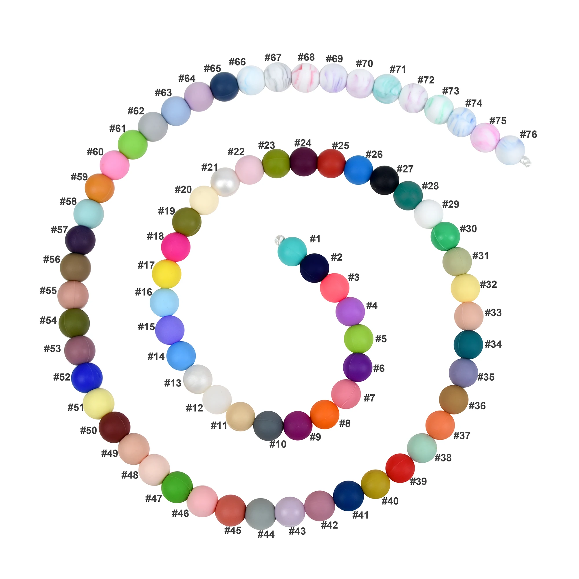 Free Sample 75 Different Stocked Colors Classic Round Silicone Teething Beads for jewelry making