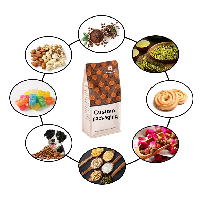 Biodegradable Kraft Paper Pouches with Resealable Zipper Three Side Seal Paper Biodegradable Plastic Mylar Bags for Food Packing