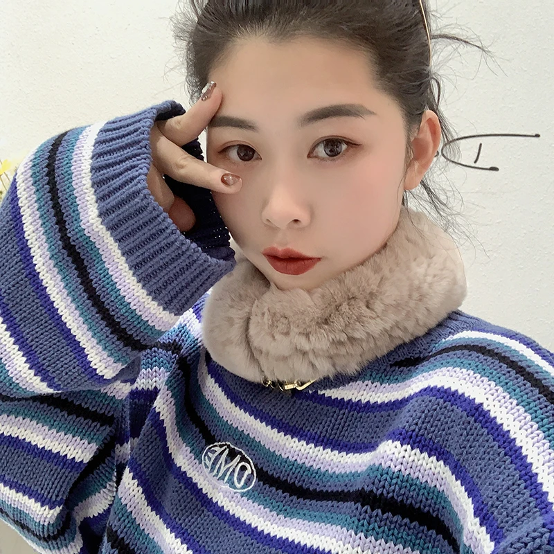 ZDFURS rabbit hair collar female winter stretch mesh collar with joker real fur plush head scarf