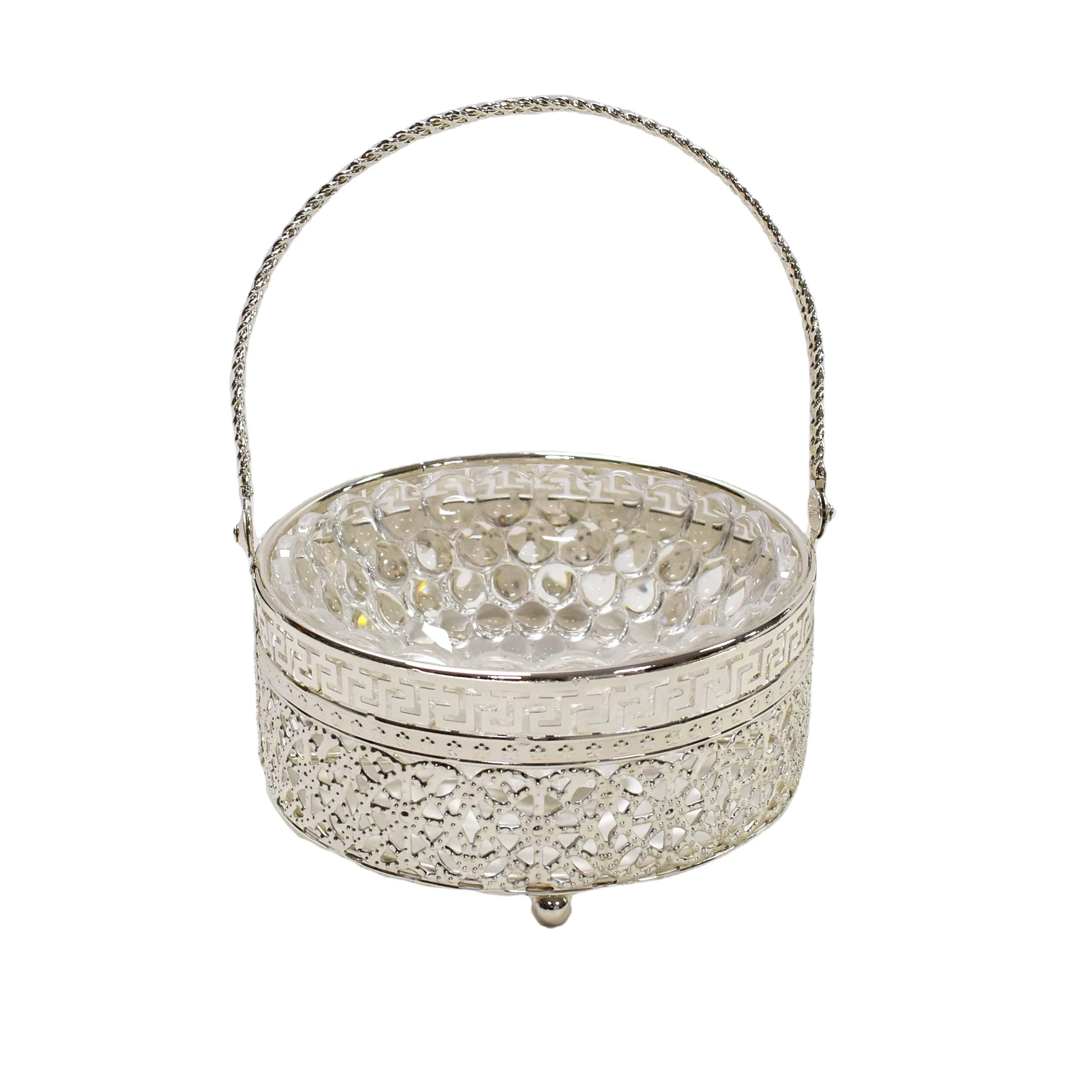 German Silver New design decoration metal silver plated glass sugar nut serving bowl for wedding party gift