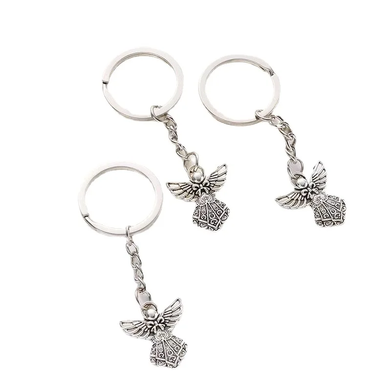 wholesale 3D metal Guardian Angel Keychain For Gril Lucky Gift Baptism Party Favor Souvenirs Christian pray guardian Key chains