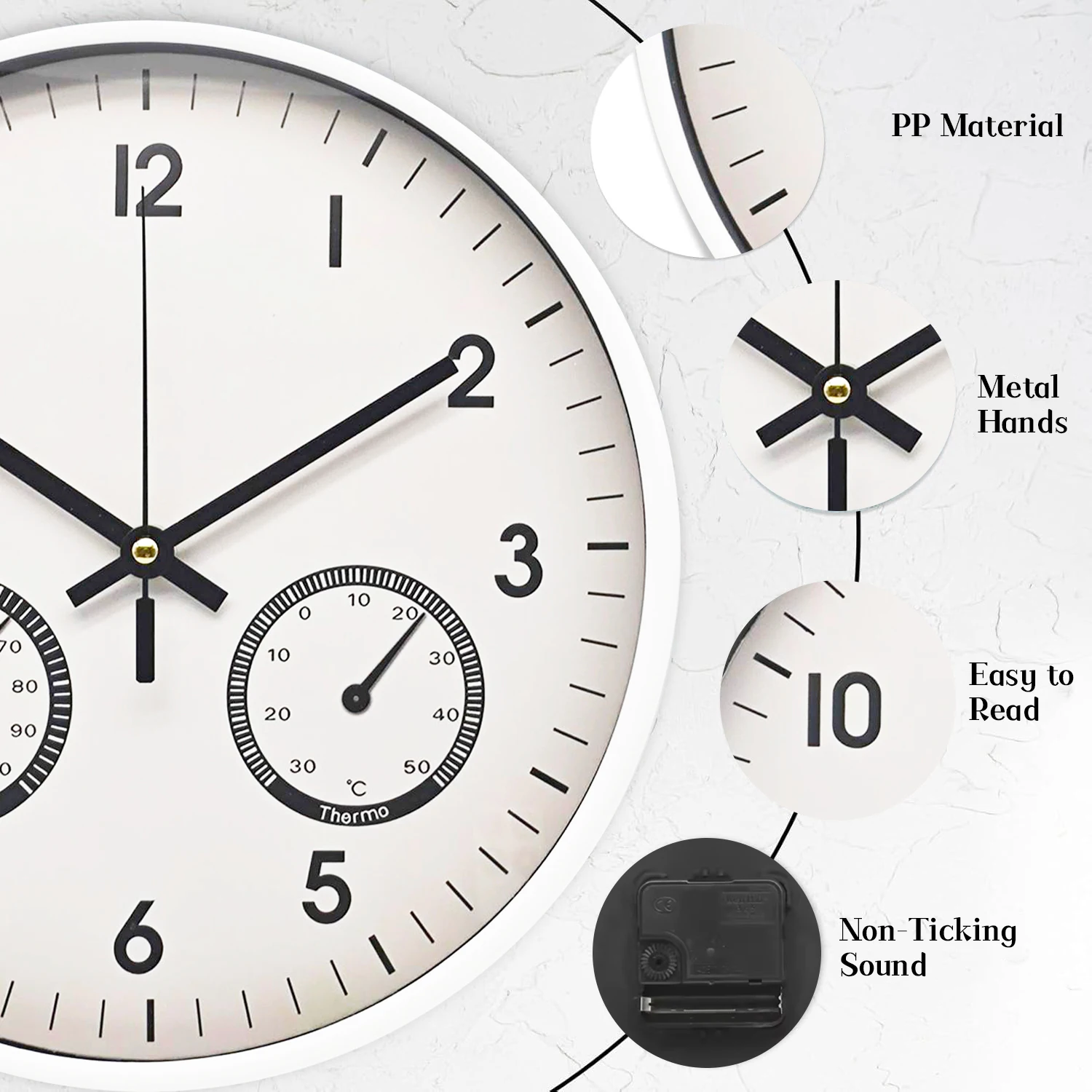 Custom 30cm Modern Wall Hanging Round Plastic Temperature Humidity Decorative Silent Non-Ticking Quartz Digital Clock