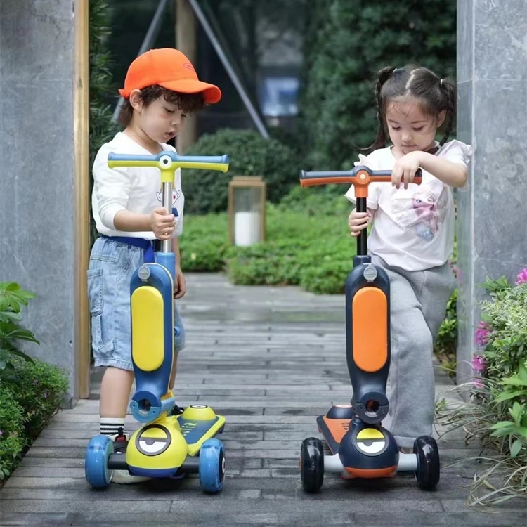 Новое поступление современный самокат для детей 3 больших колеса Складное Сиденье с алюминиевой ручкой подсветка-игрушка детей-оптовая