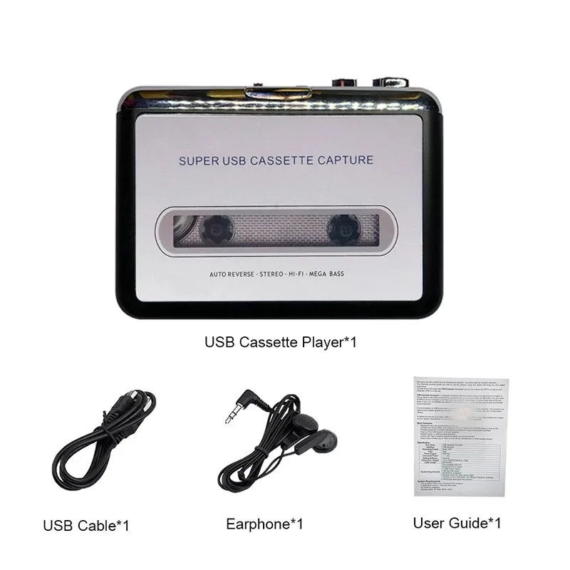 USB Cassette Capture Radio Player Portable USB Cassette Tape to MP3 Converter Capture Audio Music Player Tape Cassette Recorder