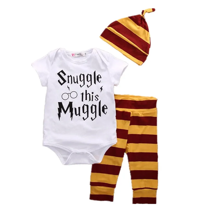 Newborn Boys And Girls Clothes Set Spring Autumn Little Wizard Jumpsuit + Pants + Hat 3 Piece Set Baby Clothing Set