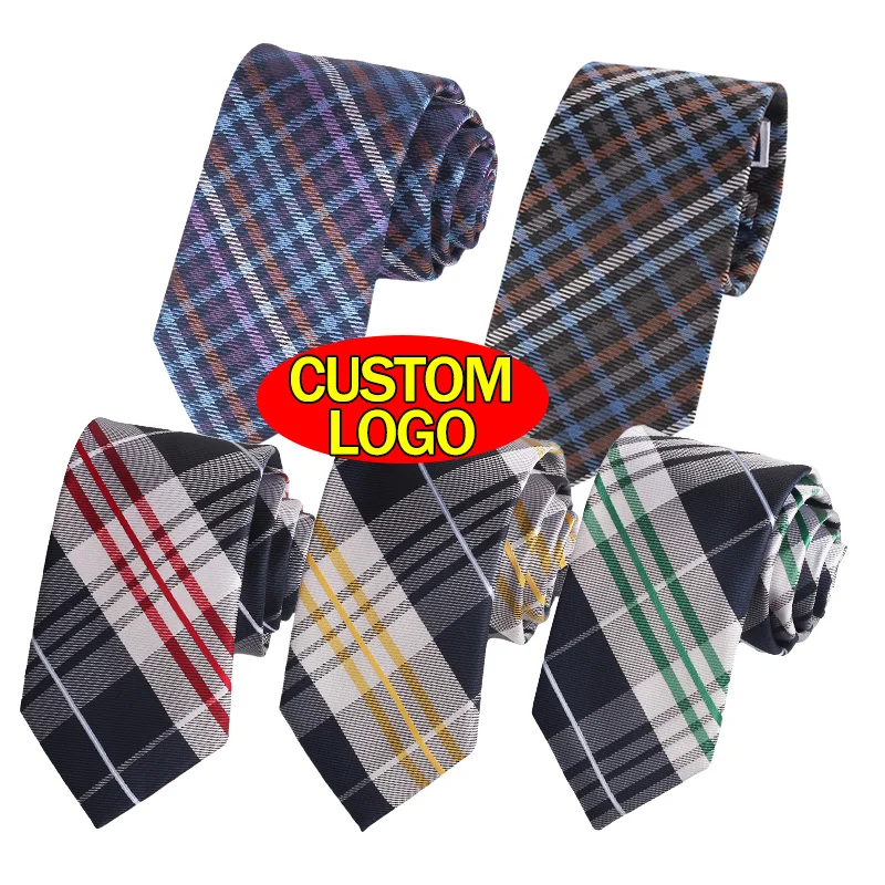 2024 Hot Selling OEM Service Business 100%Polyester Tie Wholesale Good Quality Custom Logo Plaid Pattern Fashion Necktie For Men