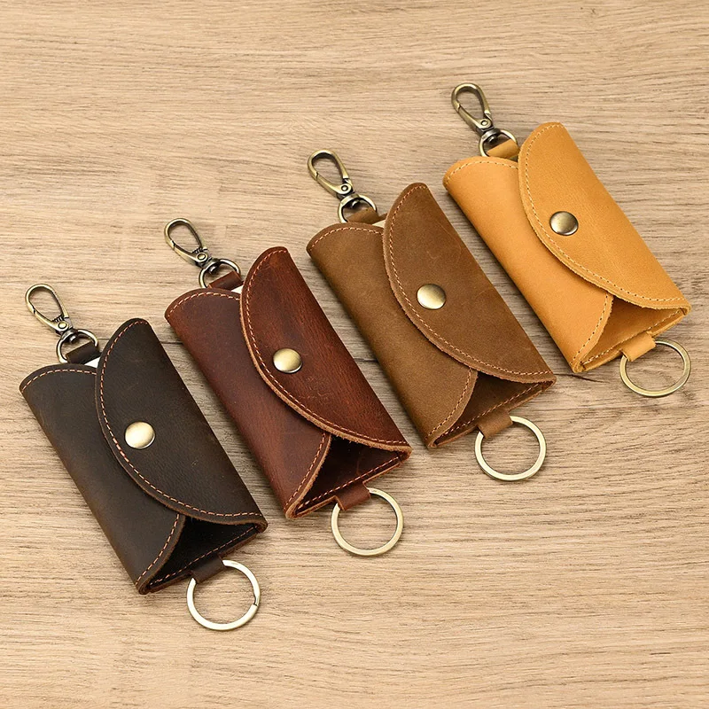 High quality simple crazy horse bag chain key ring waterproof key case promotion gift leather key case