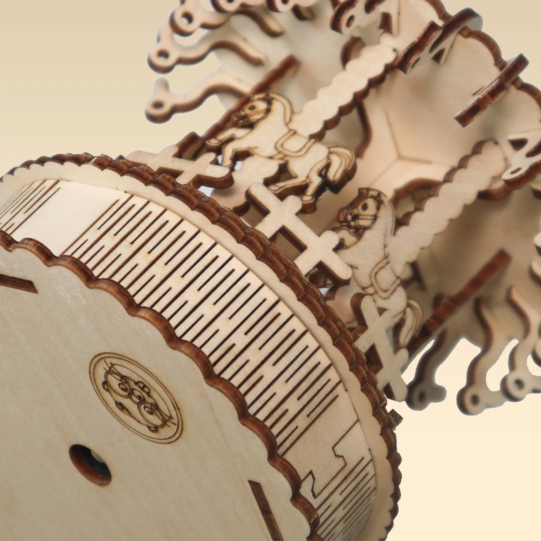 Beaverlab Home Decoration DIY Puzzle Assemble Toys Handheld Wooden Carousel Horse Music Box for Kids