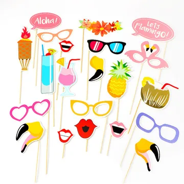 Wedding Party Couple Props Glass Pineapple Lips Photo Booth Props Favors Supplies Paper Hawaii Beach Vacation Decoration Sets