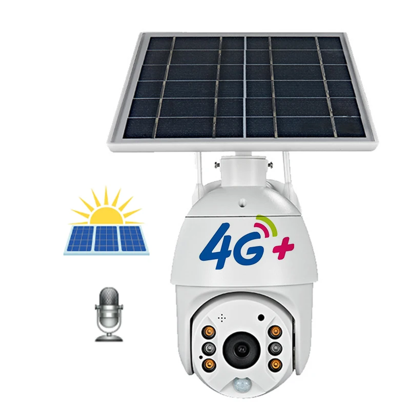 1080P 4G Sim Card IR Dome Camera Solar Powered Color Night Vision AI Auto Tracking Plastic Housing Smart Security PTZ IP Camera