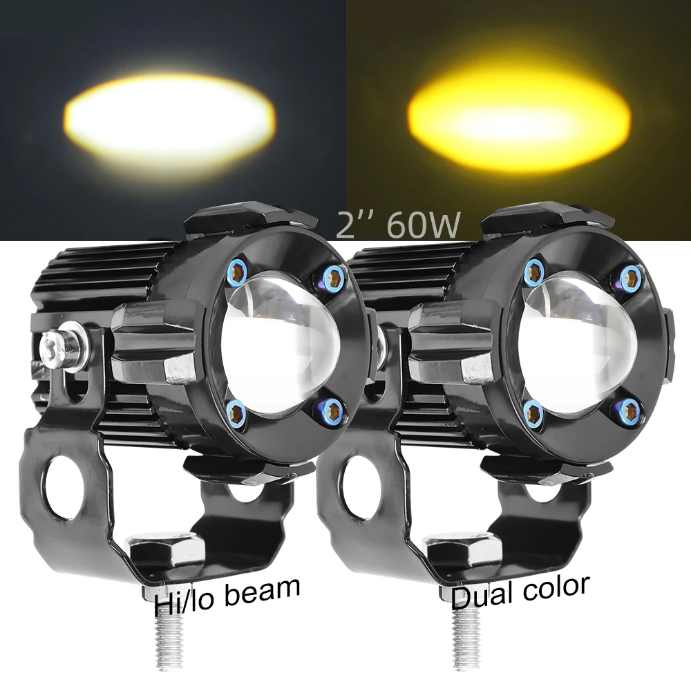 Motorcycle 2.6' 3' inch 90w dual colors yellow fog lamp 12v 24v pod light high low beam spot mini led work driving light