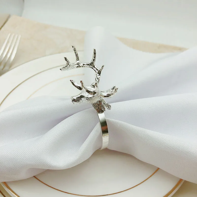 
Spot silver napkin ring deer head metal napkin ring gold napkin circle for Christmas 