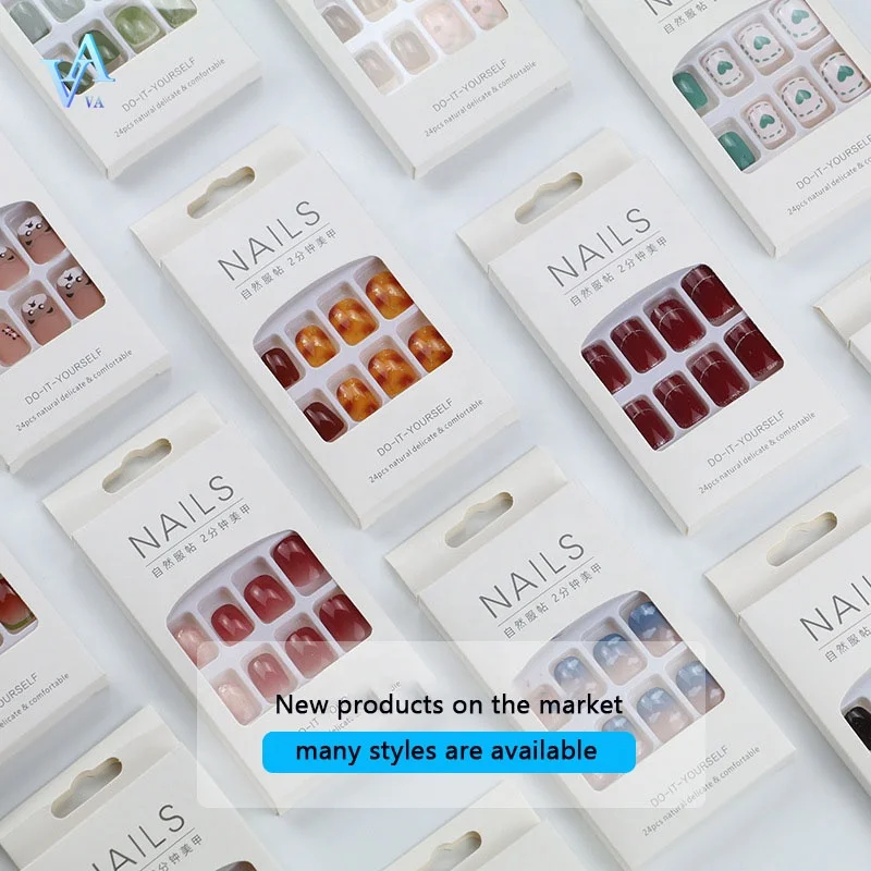 New Design 24 Piece Short Stiletto False Nail extra long press on nails with Jelly glue