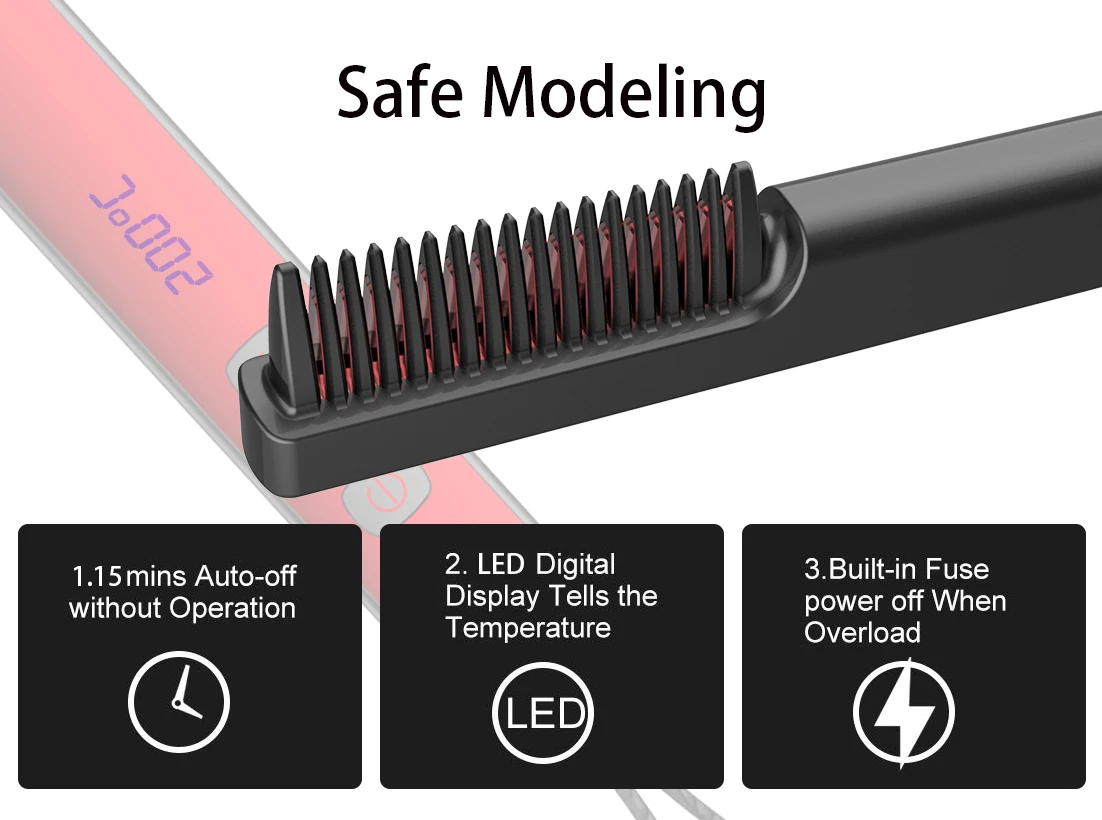 New unisex LED display portable travel business USB rechargeable wireless ceramic coating plate hair straightener brush