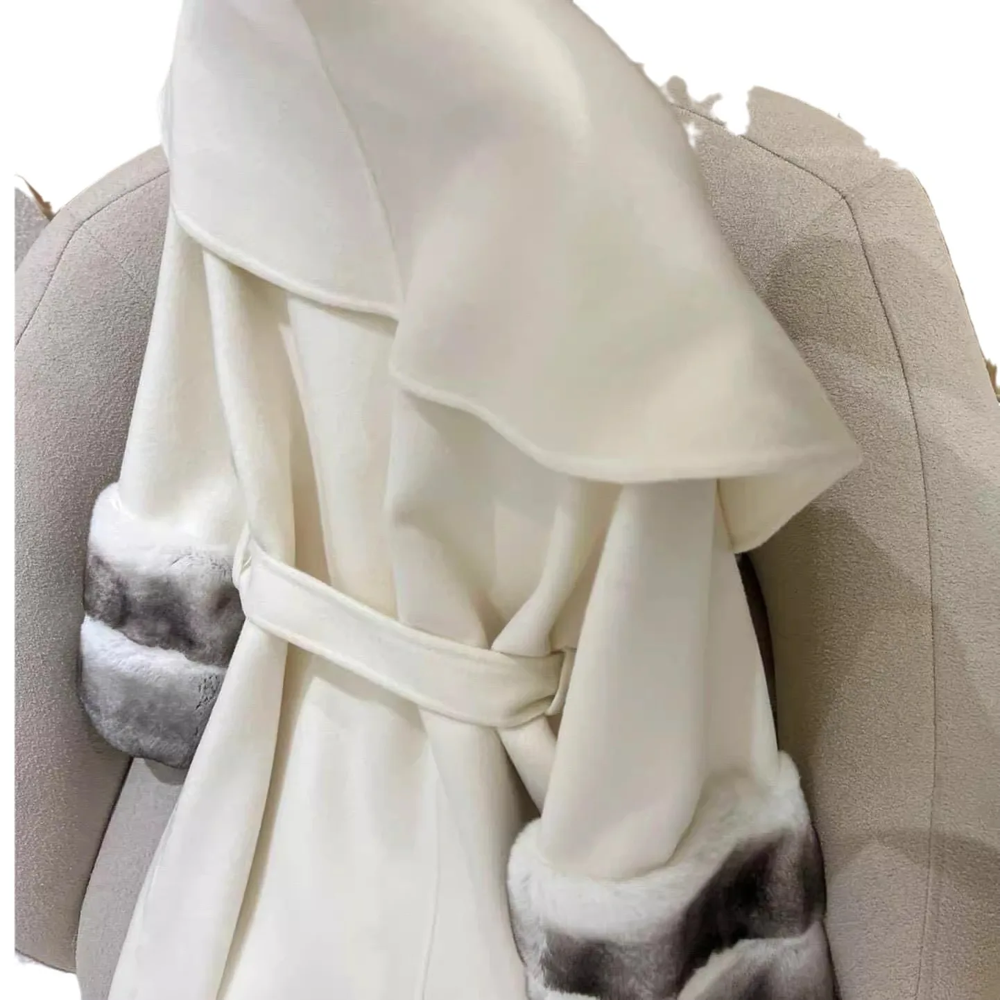 New high-grade luxury coat wool fox fur coat waist-tight double sided cotton woolen coat