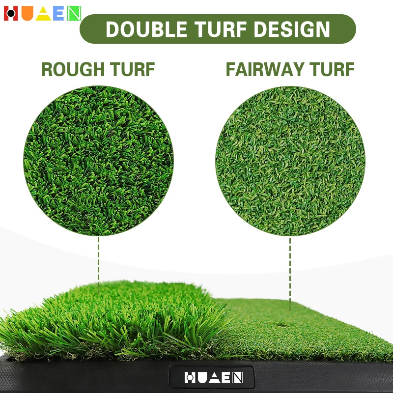 HUAEN GOLF Hot-selling Golf Course Skidproof Rubber Tri-turf Mini Hitting Mat Putting Practice Golf Mat The pair of grass