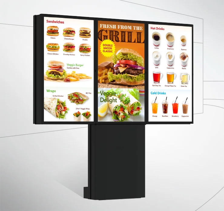 Weatherproof 24/7 55 inch outdoor drive-thru menu board full HD 1080P totem kiosk advertising lcd screens
