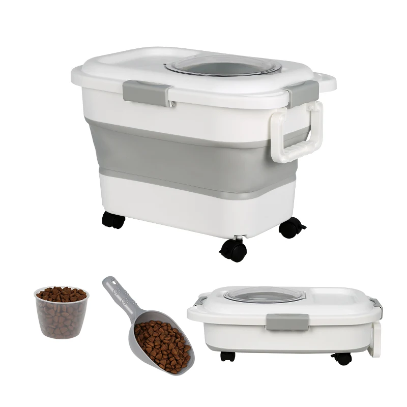 Classic Plastic Folding Sealed Grain Storage Bucket Rectangular Foldable Pet Food Container Dog Food Storage Injection Technics