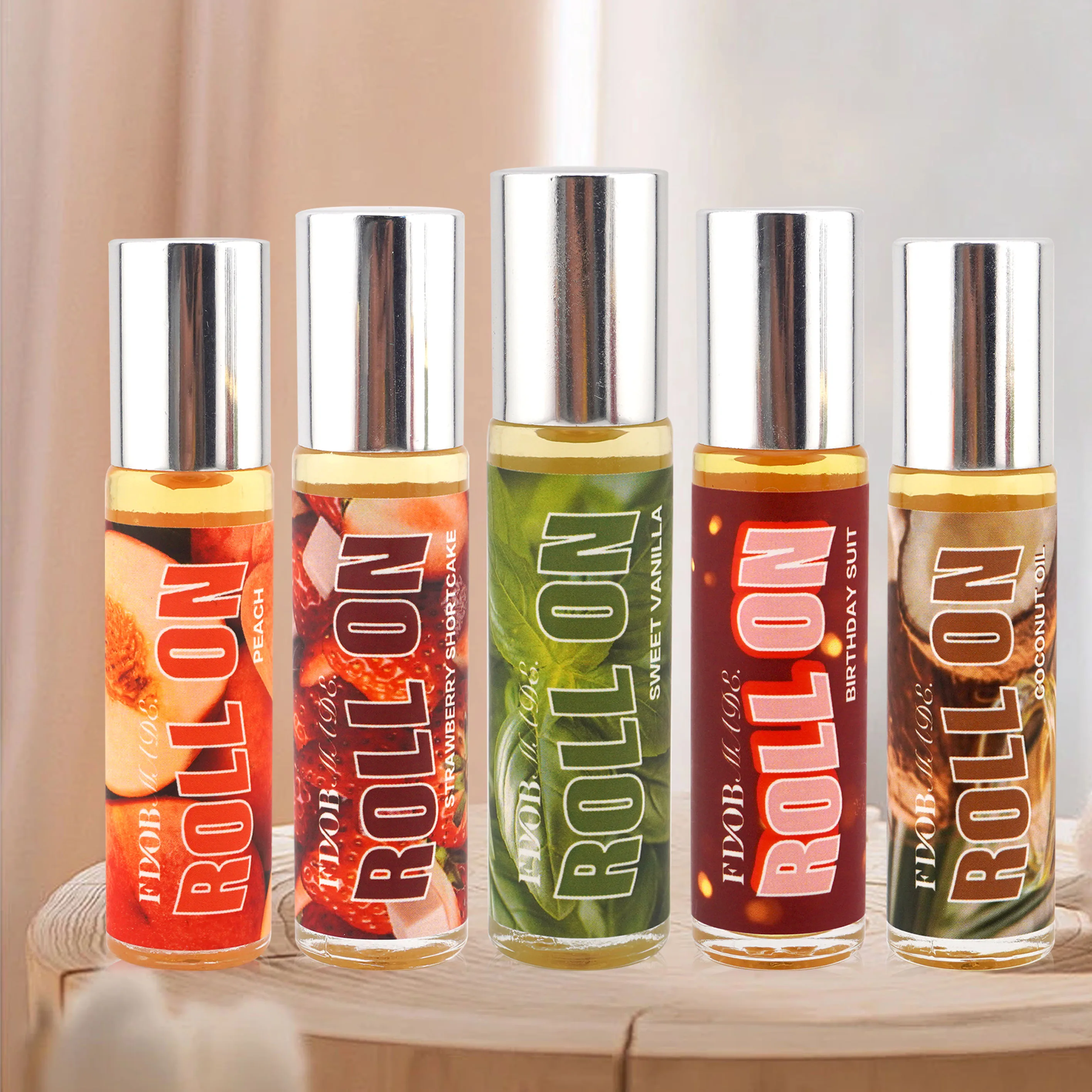 Best selling small perfume crystal birthday peach scent perfume high quality last long scent body roll on oil