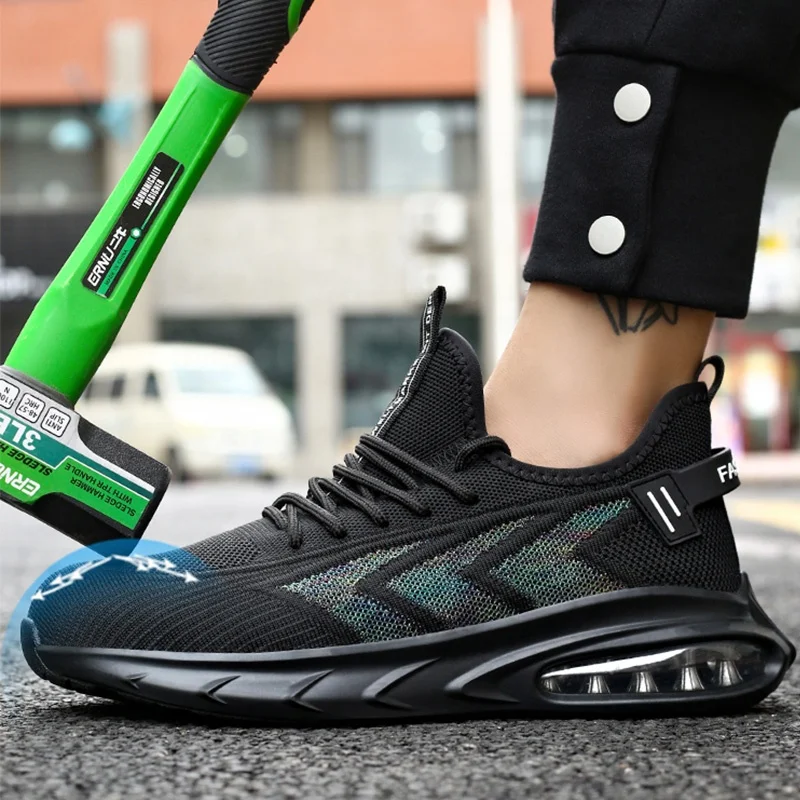 Модная защитная обувь, легкая дышащая воздушная подушка, полиуретановая подошва, защита от ударов, защита от проколов, защитная обувь