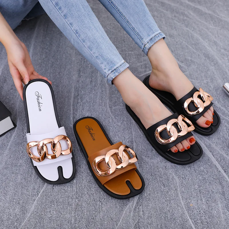 lazy flip flops women casual beach flip flops metal buckle summer INS sandals cheap Fashion women Slippers