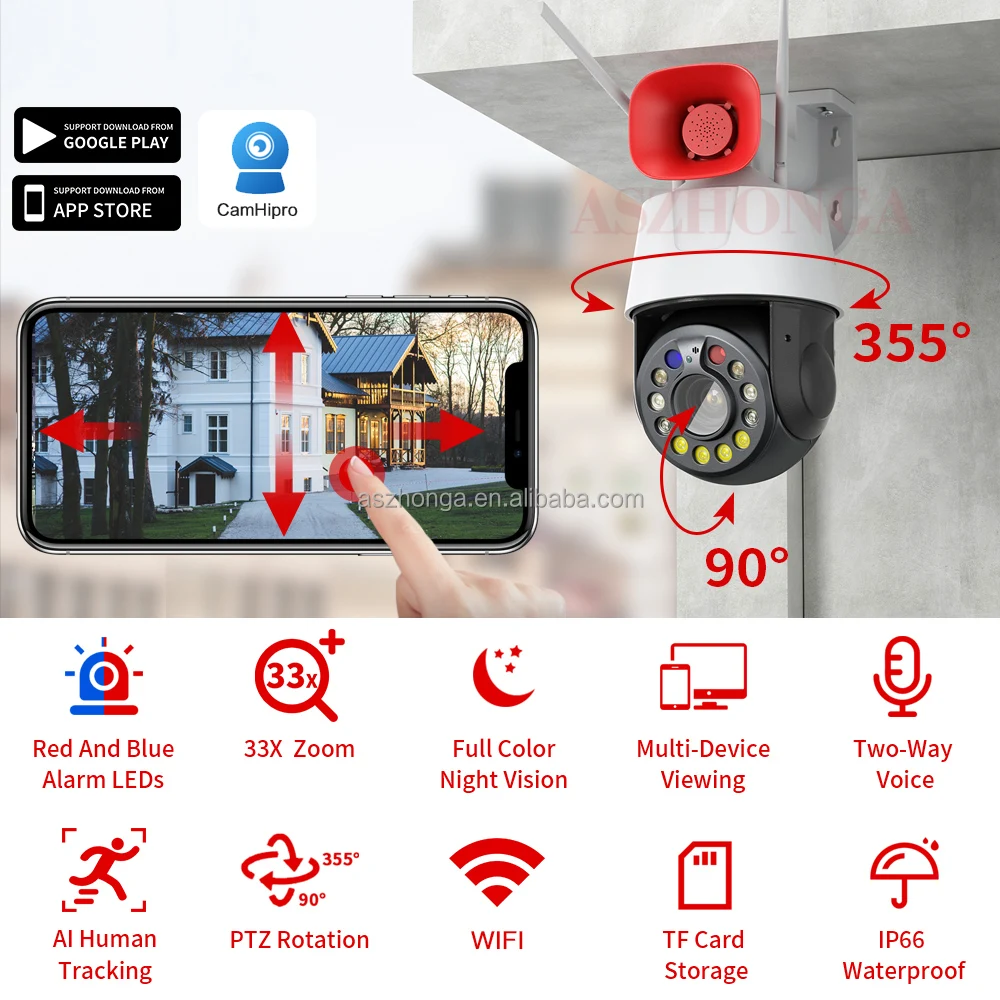 8MP  Wireless WIFI Security IP network Camera 33X Zoom 4K HD PTZ Outdoor Home Surveillance Cam CCTV  Full color Night Vision