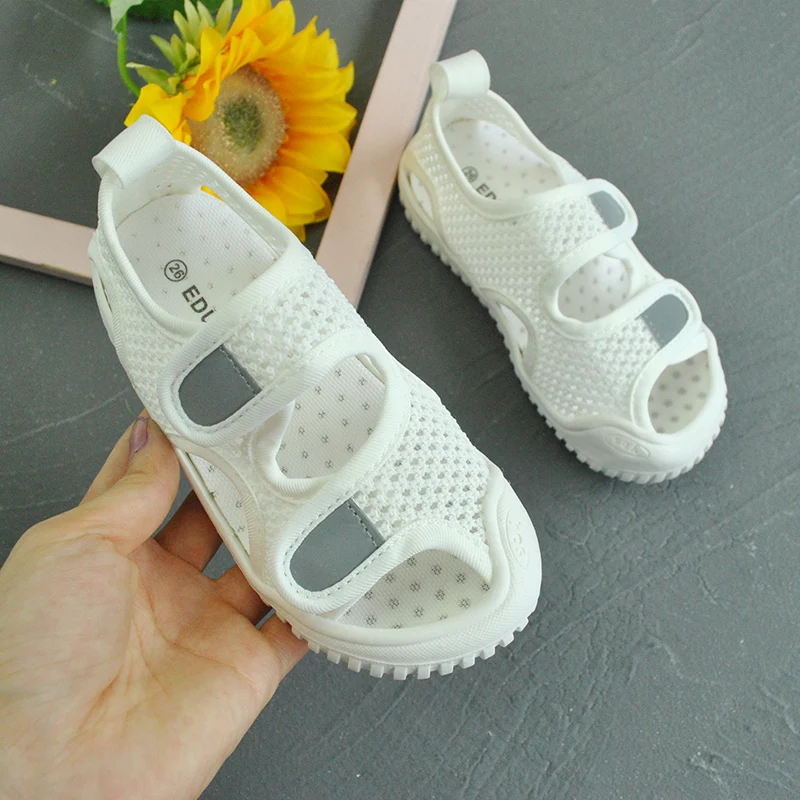 Серая детская обувь, оптовая продажа, плоская обувь, вязаная сетчатая ткань, детская повседневная обувь для лета