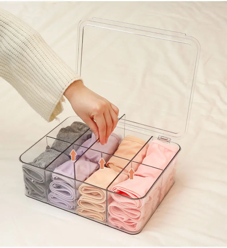 Underwear storage box bra panties socks plastic storage box compartmentalized storage box with lid