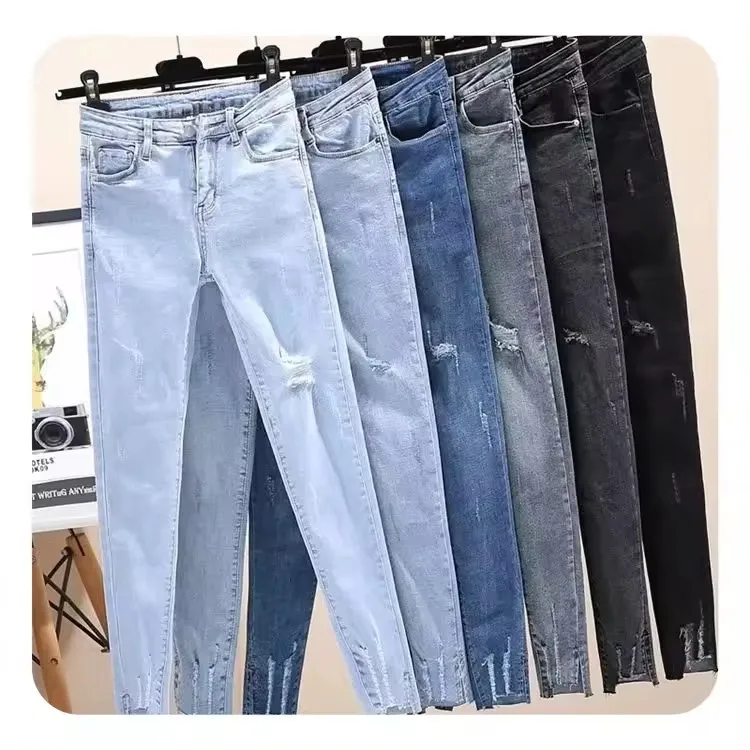 Casual Trousers Jeans Custom Destroyed Denim Jeans Ripped Skinny Jeans Women Surplus Stock Lots Clearance Clothing
