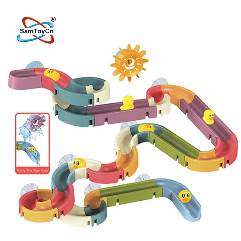 48 PCS DIY Assembly Slot Track Bath Playing Game Wall Sucking Slideway Toy for Baby