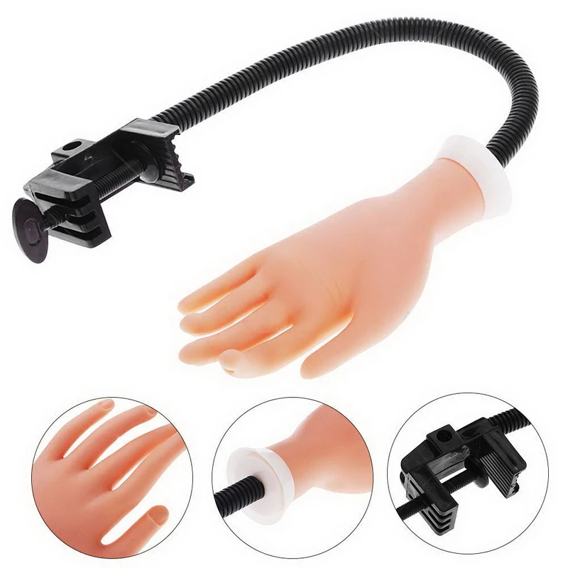 Professional Nail Practice Model Flexible False Hand with Rotating Holder Stand Adjustable Soft Movable DIY Manicure Tool