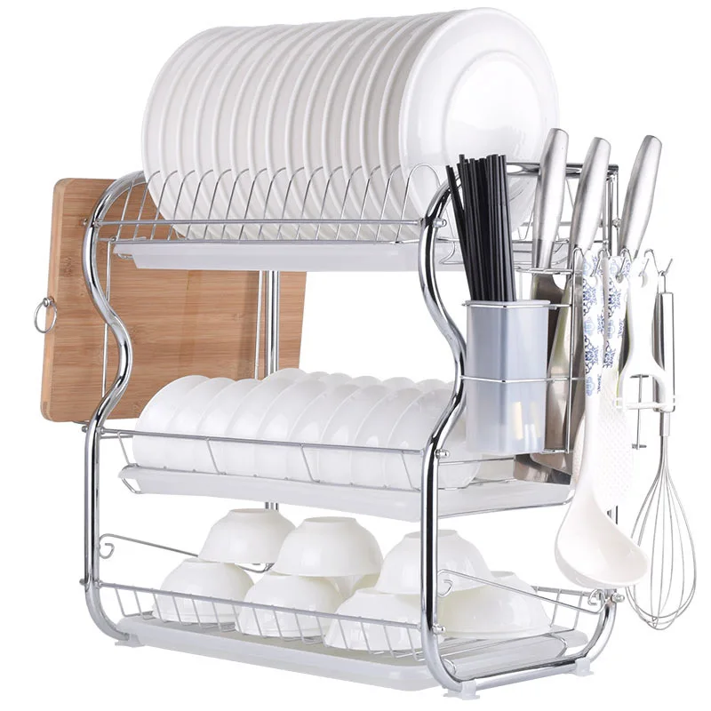 Household Space Saving Organization Storage Tools 3-layer Kitchen Dish Drain Rack Dishwashing Cup Drying Rack