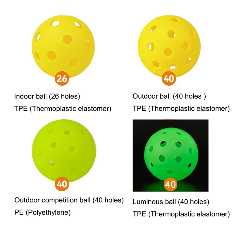 Custom 26-Hole Professional Competition Outdoor Pickleballs USAPA Certified Plastic PE Material for Adults Children Indoor Usage