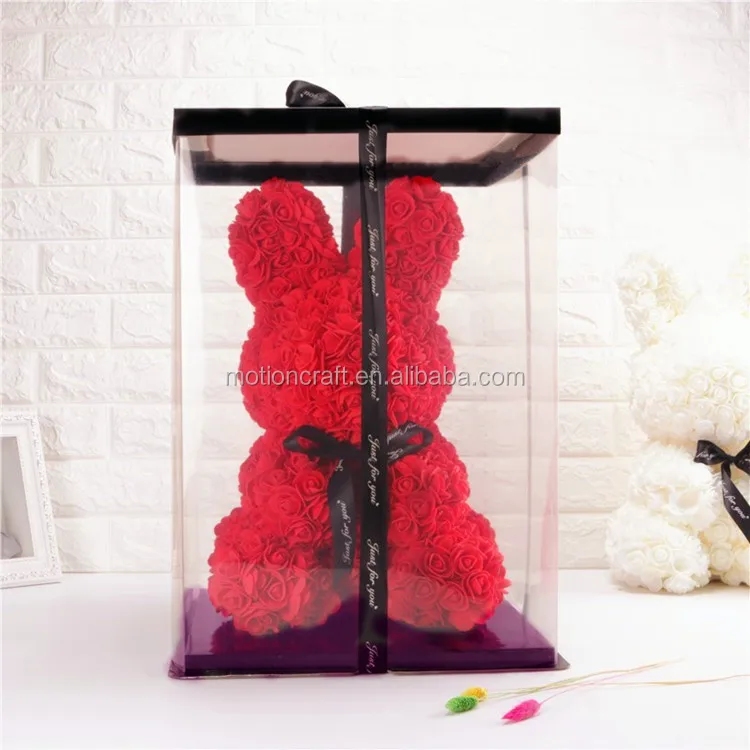 wholesale PVC clear flower rose bear gift box for rose rabbit size 30*30 *50cm