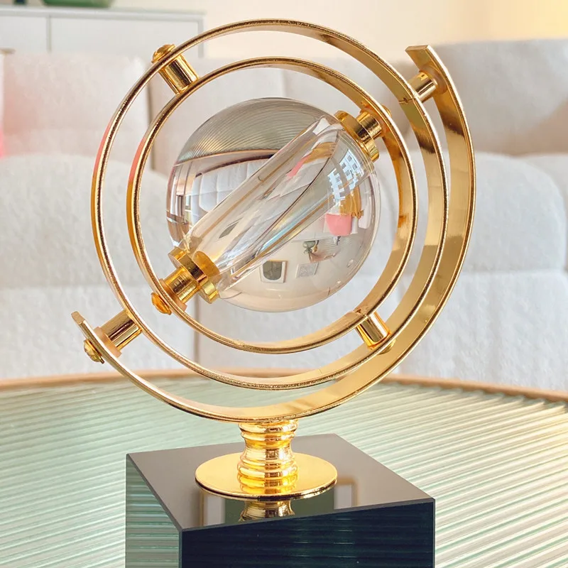 Arabic Vintage Study Living Room Golden Decoration Office Top Desk Sculptures Gift Modern Globe Iron Marble Home Ornament