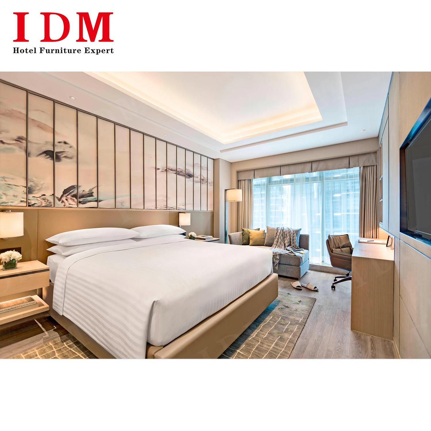 Modern Luxury Hilton Hotel Furniture Manufacturer Wooden Hotel Furniture Bed Room Set for Apartment Guest Room