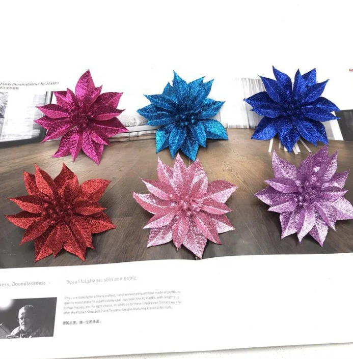 Wholesale Artificial Flower Manufacturers For Christmas Tree Holiday Decoration Poinsettias Artificial Flowers