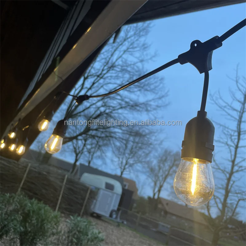 Factory 100m 50m 48ft Outdoor Commercial Festoon Hanging Lights With E27 S14 1W LED Globe Glass Bulb Patio Bistro String Light