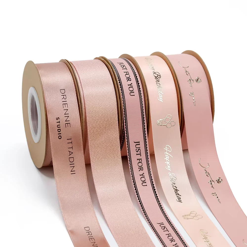 High Quality Customized 3D Embossed Logo Satin Ribbons Grosgrain Fabric for Gift & Party Packaging Wholesale Satin Ribbons