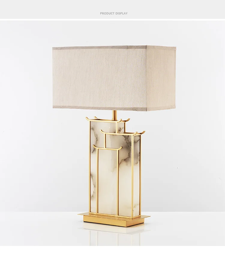 new modern marble creative decoration simple living room bedroom study bedside table lamp silk lamp shade