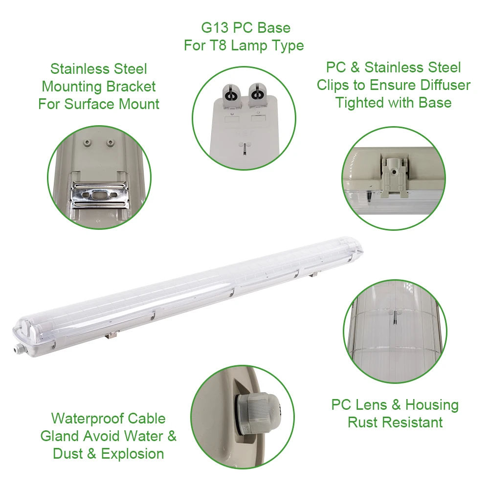  Eslas Low Price Custom Tri-proof LED T8 Tube IP65 Waterproof Lighting Fixture Fixtures
