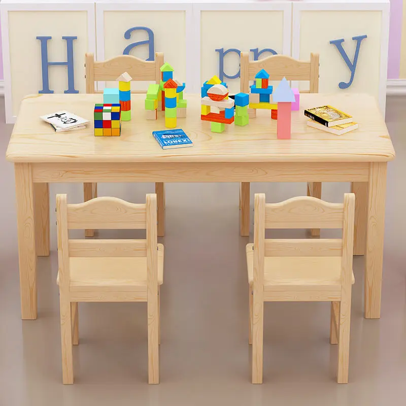 Rectangular Preschool Table and Chairs Multi- Functional Wooden Kindergarten Children Chairs and Tables