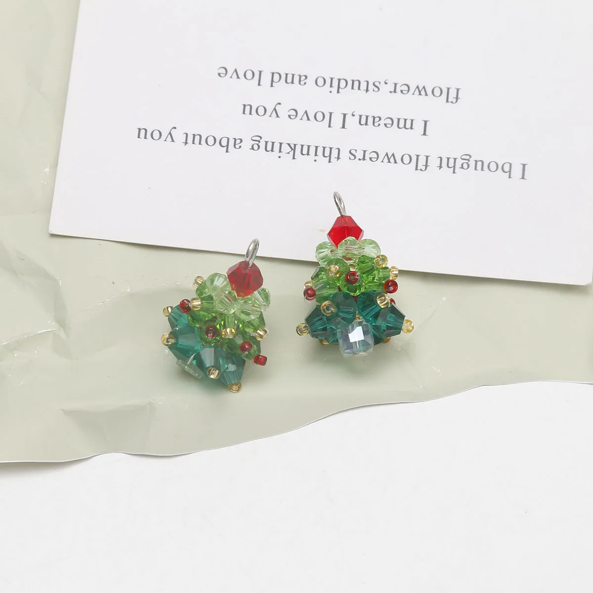 Christmas series glass beaded braided color contrast holiday Christmas tree earrings pendant DIY charm beads