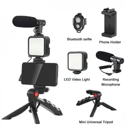 3 in 1 Portable Video Vlogging Kit Handheld Flexible Tripod Gimbal Stabilizer with Microphone LED Light for Camera Mobile Phone