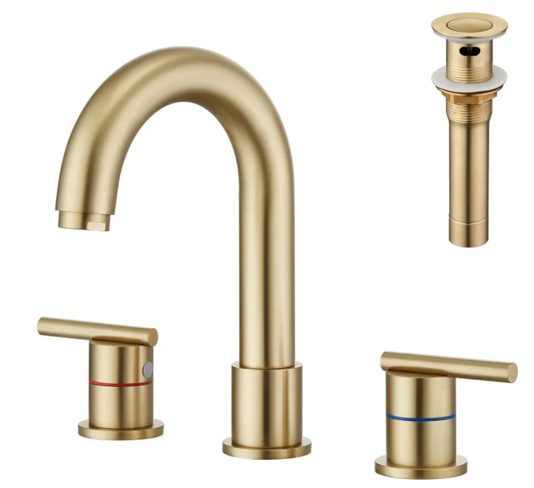 2 Handle Faucet for Bathroom Sink Widespread with Overflow Pop Up Drain Assembly
