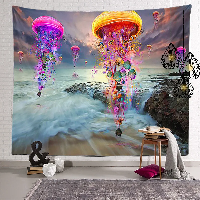 Custom Trippy Jellyfish Woven Tapestry Psychedelic Printed Samll Tapestry  for Bedroom
