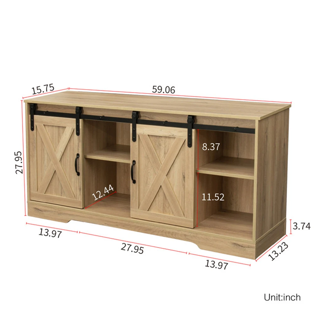Large Capacity Storage Cupboard Wooden Sliding Cabinet Door Tv Console Cabinet With Adjustable Shelf