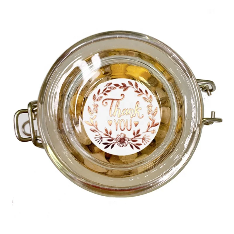 500pcs per Rol Decorative 1 Inch White Clear Rose Gold Foil Gift Wrapping Shopping Thank You Label Sticker for Business