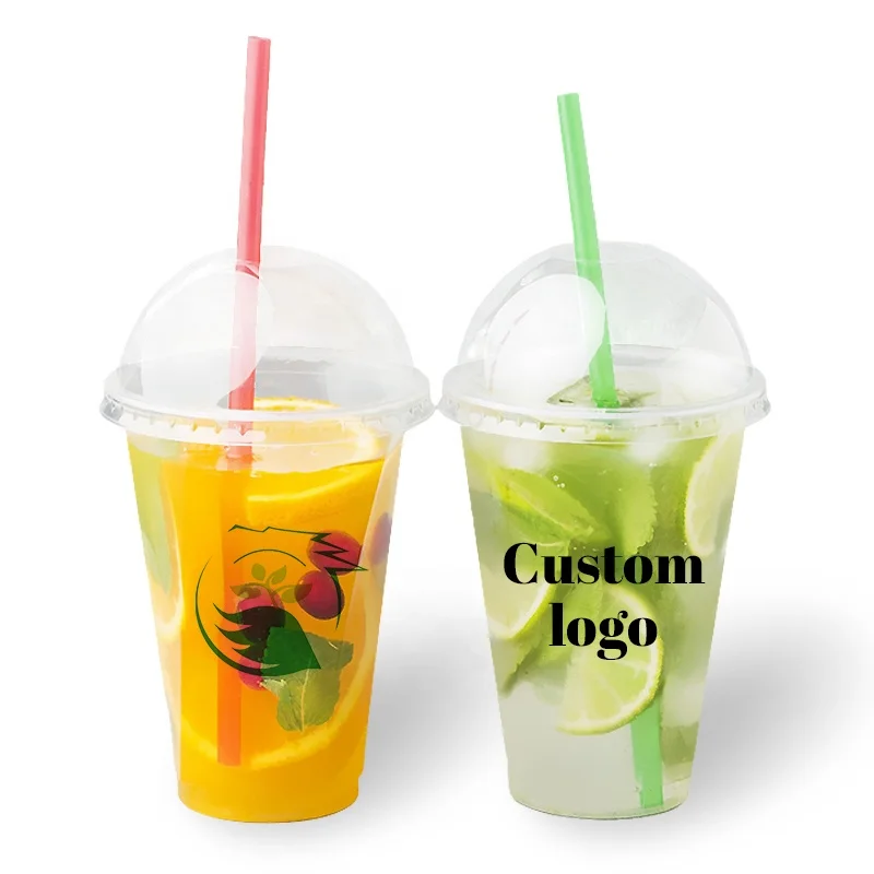 Cups PP Plastic Clear transparent Disposable Customizable 95 dia for Coffee Beverage Smoothie Lemonade Bubble Tea-12 16 24oz