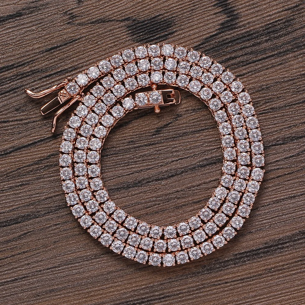 diamond vvs rose gold pure 925 sterling silver 2mm wholesale tennis moissanite chain link necklace